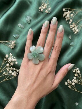 Boho-Chic Sage Green Floral Statement Ring